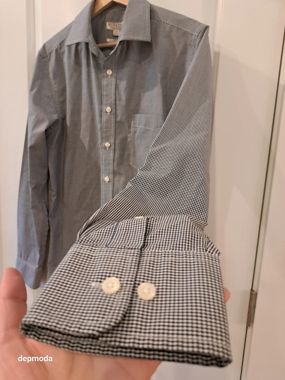 Merona Men's Non-iron -Gray Micro-Check Long Sleeve Dress Shirt size M